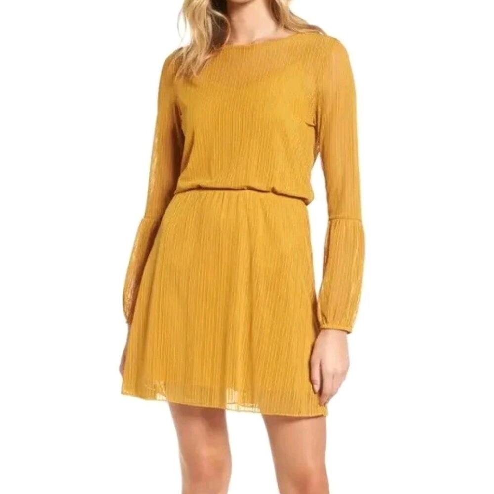 Leith Mustard Yellow Blouson Long Sleeve Dress Size M Medium